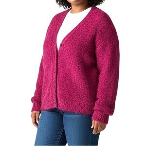 Lane Bryant Mohair blend Cardigan Sweater Raspberry Plus size 22/24 Fuzzy Warm
